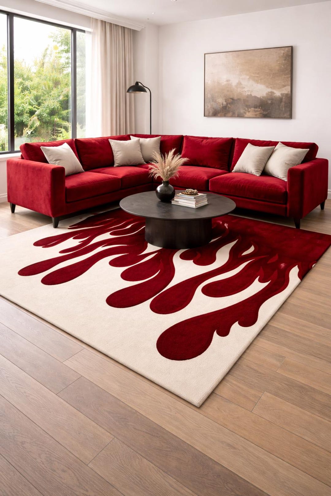 Blood Moon Rug Blood Drop Texture Hand-tufted Rug | Modern Flame Pattern | Luxury Wool ...