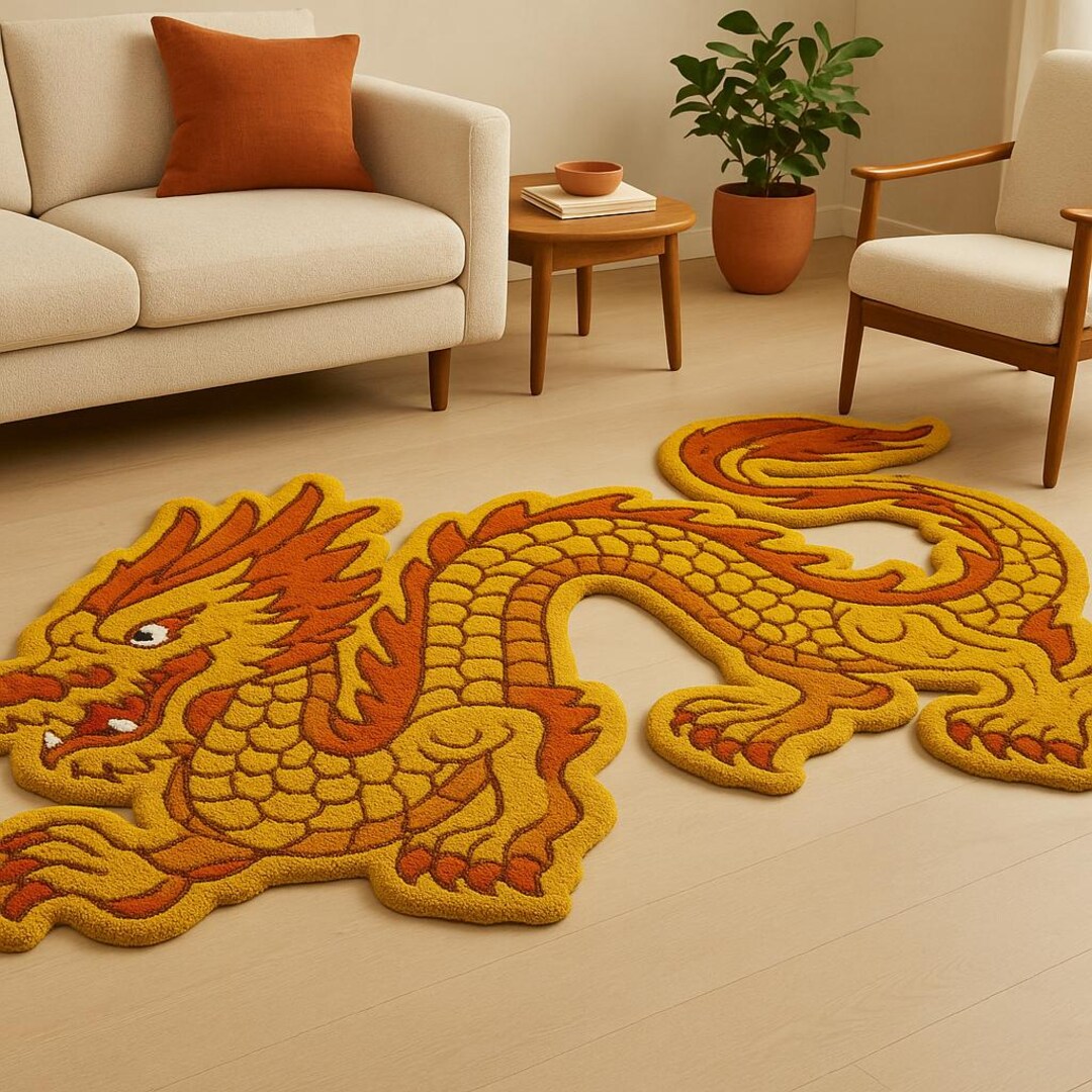 Dragon Small Rug Hand Tufted Chinese Dragon Rug – Red & Golden | Floor Wall Art Home ...