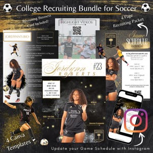Soccer Recruiting Resume Bundle, College Recruiting Business Card and Soccer Instagram Game Schedule, College Athlete Profile Player Stats