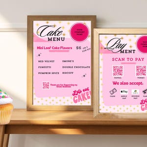 Cake Menu and Scan To Pay Signs- Mini Loaf Menu- Baker Menu and Price List- Free Sample Sign - Farmers Market / Pop up Shop menu & signs