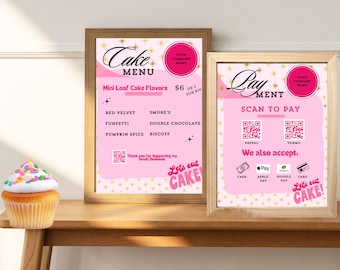 Cake Menu and Scan To Pay Signs- Mini Loaf Menu- Baker Menu and Price List- Free Sample Sign - Farmers Market / Pop up Shop menu & signs