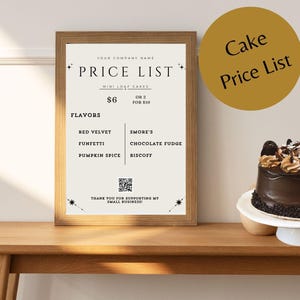 Einfache Kuchenkarte und Scan To Pay Schilder- Mini Loaf Menu- Baker Menü und Preisliste- Free Sample Sign - Farmers Market / Pop up Shop Schilder