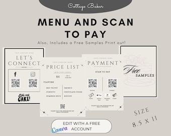 Simple Cake Price List & Scan To Pay Signs- Mini Loaf Menu- Baker Menu and Price List- Free Sample Sign - Farmers Market / Pop up Shop signs