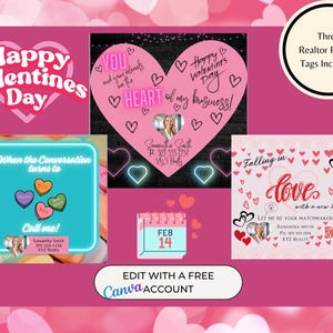3 Valentine&#39;s Day Real Estate Pop By Cards - Realtor Pop By tags for Valentines Day