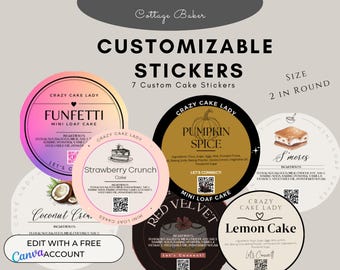 7 Cake Stickers - Mini Loaf Stickers - Customize them with Ingredients and QR Code - Cake Labels - Mini Loaf Pan Labels