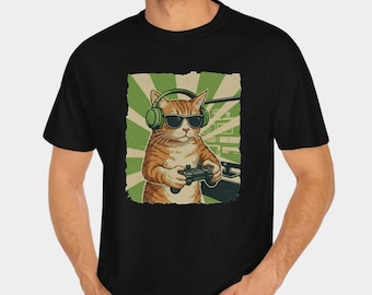 Gamer Cat Comfort Colors Shirt,Video Game Cat Shirt,Funny Cat Lover Gift,Cat Graphic Tee Shirt,Cat Dad Shirt,Cat Gamer Tee
