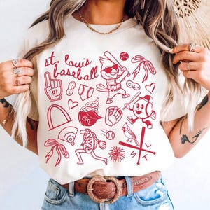 St Louis Baseball Doodle Comfort Colors Shirt for her,Cute Trendy St. Louis Baseball Game Day Tee Shirt,Gift for St. Louis Baseball Fan Gift