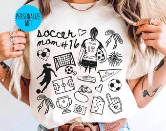 Camiseta personalizada de mamá futbolera con colores cómodos, nombre y número personalizados, camiseta de mamá futbolera, camiseta con nombre y número de mamá futbolera