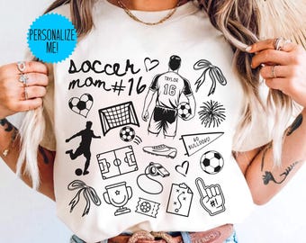 Camiseta personalizada de mamá futbolera con colores cómodos, nombre y número personalizados, camiseta de mamá futbolera, camiseta con nombre y número de mamá futbolera