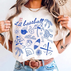 Los Angeles LA Baseball Doodle Comfort Colors Shirt,Cute Los Angeles LA Baseball Game Day Shirt,Gift for Los Angeles LA Baseball Fan Gift