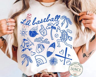 Los Angeles LA Baseball Doodle Comfort Colors Shirt,Cute Los Angeles LA Baseball Game Day Shirt,Gift for Los Angeles LA Baseball Fan Gift