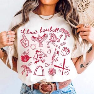 St Louis Baseball Doodle Comfort Colors Shirt for her,Cute Trendy St. Louis Baseball Game Day Tee Shirt,Gift for St. Louis Baseball Fan Gift