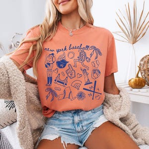 New York Baseball Doodle Comfort Colors Shirt,Cute Trendy New York Baseball Game Day Tee Shirt,Gift for New York Baseball Fan