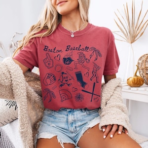 Boston Baseball Doodle Comfort Colors Shirt,Cute Trendy Boston Baseball Game Day Tee Shirt,Gift for Boston Baseball Fan Gift,Boston for Her