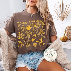San Diego SD Baseball Doodle Comfort Colors Shirt for her,Cute San Diego Baseball Game Day T Shirt,Gift for San Diego SD Baseball Fan Gift
