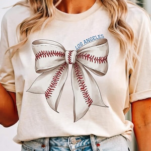 Los Angeles LA Baseball Bow Comfort Colors Shirt,Cute Trendy LA Los Angeles Baseball Game Day Shirt,Gift for LA Los Angeles Baseball Fan