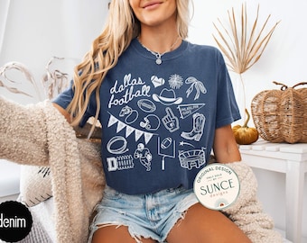 Dallas Football Doodle Comfort Colors T Shirt,Cute Trendy Dallas Football Shirt,Dallas Game Day Tee Shirt,Gift for Dallas Football Fan Gift