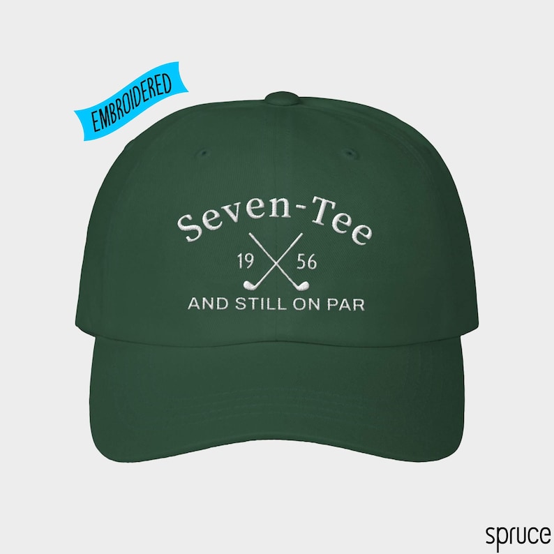 green 70th birthday milestone hat embroidered with seven-tee and still on par with custom birth year