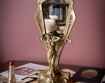 Art Nouveau Style Brass Vanity Mirror