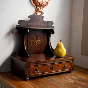 Georgian Antique Wooden Wall Shelf with Drawer