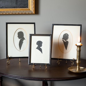 Set of 3 Vintage Silhouette Portraits  Classic Black Cut Paper Art