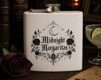 Fiaschetta per Margarita di Mezzanotte, Regalo Magico Pratico, Rosa Gotica Mezzaluna, Addio al nubilato da strega, Carrello bar Dark Academia