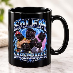 セイラム・セイバーハーゲン マグカップ、サブリナ・ザ・ティーンエイジ・ウィッチ マグカップ、両面黒猫コーヒーカップ、90年代TVファンへのギフト
