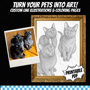 お母さんへのプレゼント、カスタム塗り絵ページ、パーソナライズされたペットの肖像画、写真から印刷可能なPDF、友人や家族へのデジタルファイル線画
