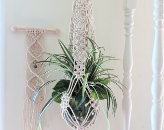 Cotton Plant Hanger, Off-White Natural Cotton, Macrame Plant Hanger, Cotton Hanging Planter, Indoor Plant Holder,  Thick Cotton Rope