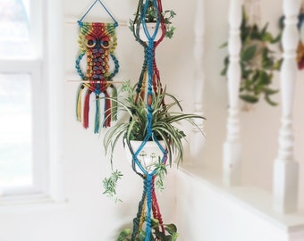 Rainbow Macrame Plant Hanger, Colorful Home Decor, Triple Plant Holder, Extra Large Hanging Planter, multicolor Planter, Modern Hippie