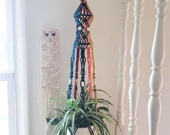 Rainbow Home Decor - Rainbow Macrame - Rainbow Planter - Macrame Home Decor - Macrame Plant Hanger - Colorful Home Decor - Macrame Planter