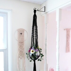 Macrame Black Macrame Plant Hanger Black Gothic Decor Black Home Decor Macrame Hanging Planter Gothic Boho Plant Pot Hanger image 2