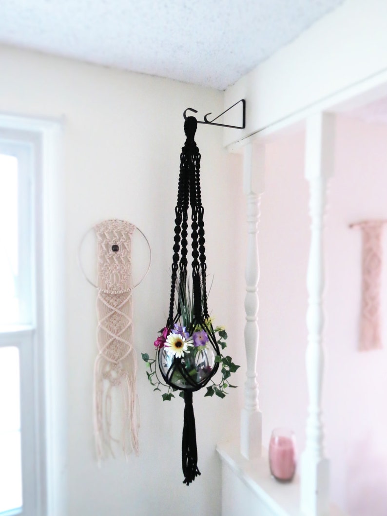 Macrame Black Macrame Plant Hanger Black Gothic Decor Black Home Decor Macrame Hanging Planter Gothic Boho Plant Pot Hanger image 2