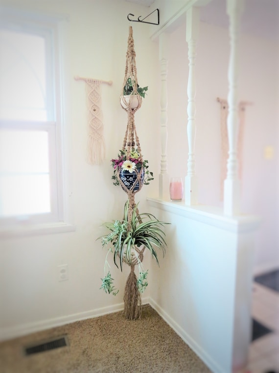 70s Vintage Decor Vintage Macrame Plant Hanger 70s Home Decor Triple Macrame Plant Hanger 70s Modern Living Room Decor Boho Room