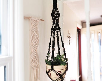 Gothic Wedding - Black Wedding Decor - Gothic Home Decor - Macrame Wedding Decor - Black Macrame Plant Hanger - Gothic Planter - Goth Decor