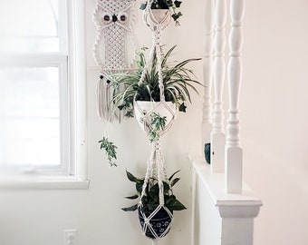 Hanger for Plants - Large Macrame Plant Hanger - Boho Plant Hanger - Boho Chic Decor - Triple Macrame Plant Hanger - 3 Plant Hanger - Hippie