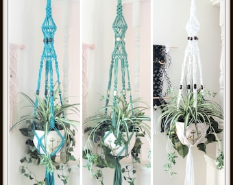 Plant Macrame, Beaded Macrame, Large Plant Hanger, Hanging Planter, Indoor Plant Hanger, Boho Room Decor, Hippie Room Decor, Colorful Boho