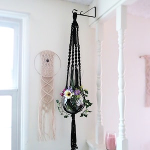 Macrame Black Macrame Plant Hanger Black Gothic Decor Black Home Decor Macrame Hanging Planter Gothic Boho Plant Pot Hanger image 1