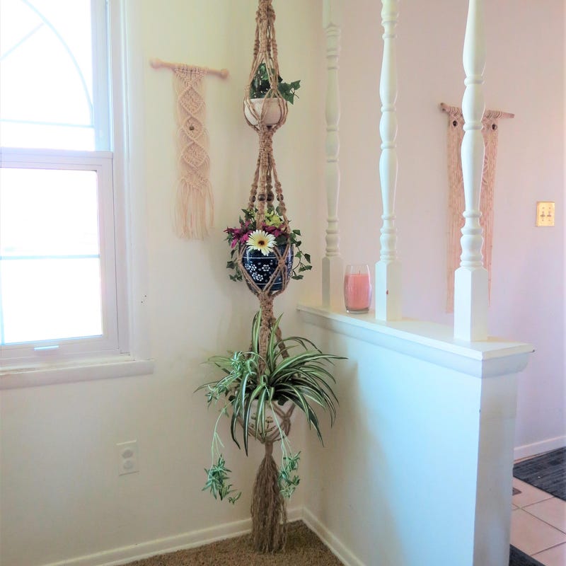 Triple Macrame Plant Hanger - Etsy