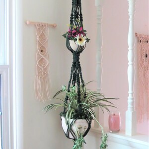 Two Tier Plant Hanger, Double Macrame Plant Hanger, hanging planter, Double Planter, Boho Home Accents, Plant Home Decor, boho hippie decor image 2