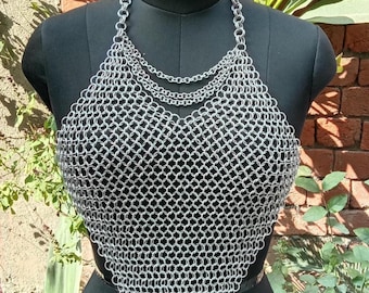 Handmade Aluminum Chainmail Halter Top, Festival Cosplay Jewelry