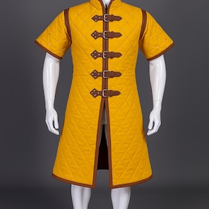 Handmade Yellow Gambeson Armor | Padded LARP & HEMA Jacket | Medieval Quilted Coat for Reenactment, Cosplay | Tagown Handicrafts