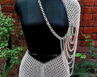 Conjunto de top y falda de malla de aluminio, armadura de tejido reforzado, disfraz de cosplay.