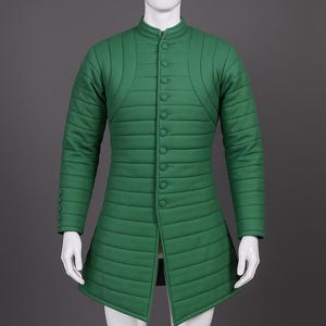 Green Medieval Gambeson for Men – Fencing Jacket, Light Armor, Short Combat Costume