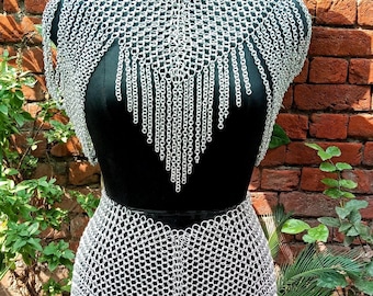 Conjunto de top y falda de malla metálica de aluminio hechos a mano: Disfraz de armadura medieval