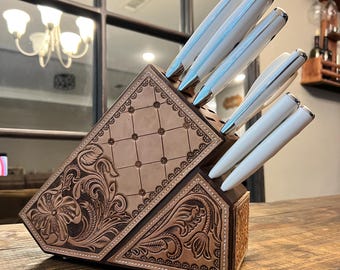 Tooled Leather Knife Block