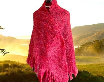 VTG Delicate Burgundy Red Scottish Mohair Wool Shawl Scarf