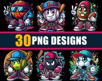 Sports Mascot PNG Bundle | Shirt & DTF Designs (Digital Download)