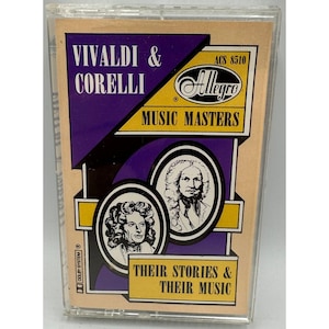 May include: A vintage cassette tape featuring the names Vivaldi & Corelli. The cassette case has a purple and tan design with the Allegro Music Masters logo. The text "Their Stories & Their Music" is also visible.