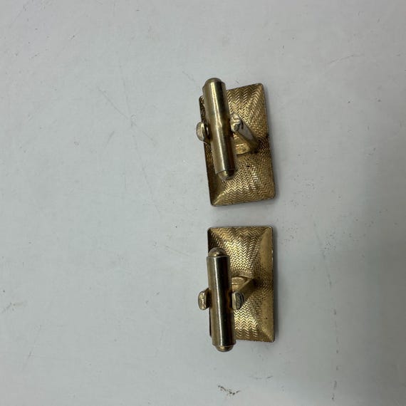 Gold-Tone Rectangular Textured Cufflinks For Men … - image 3